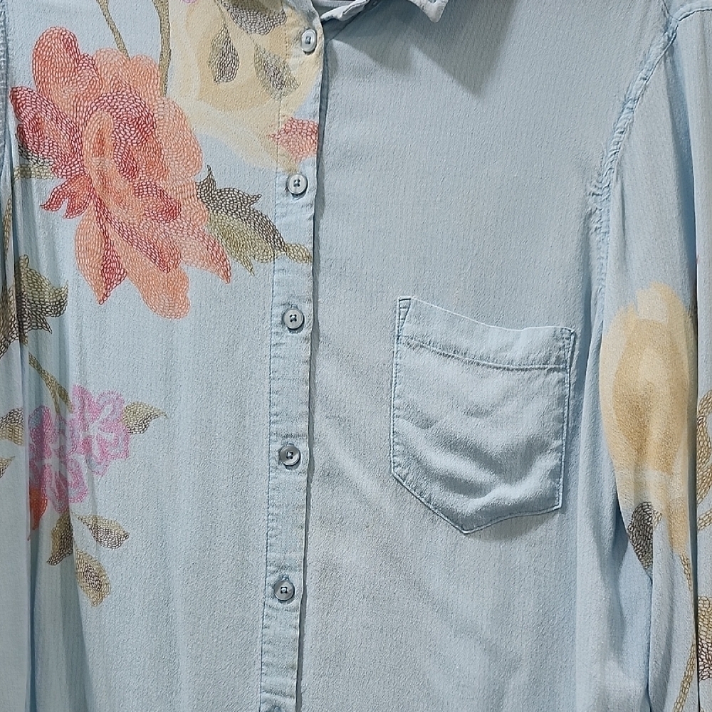 THE KIT. Floral Long Sleeve Women's Top - Light Blue - Picture 5 of 8